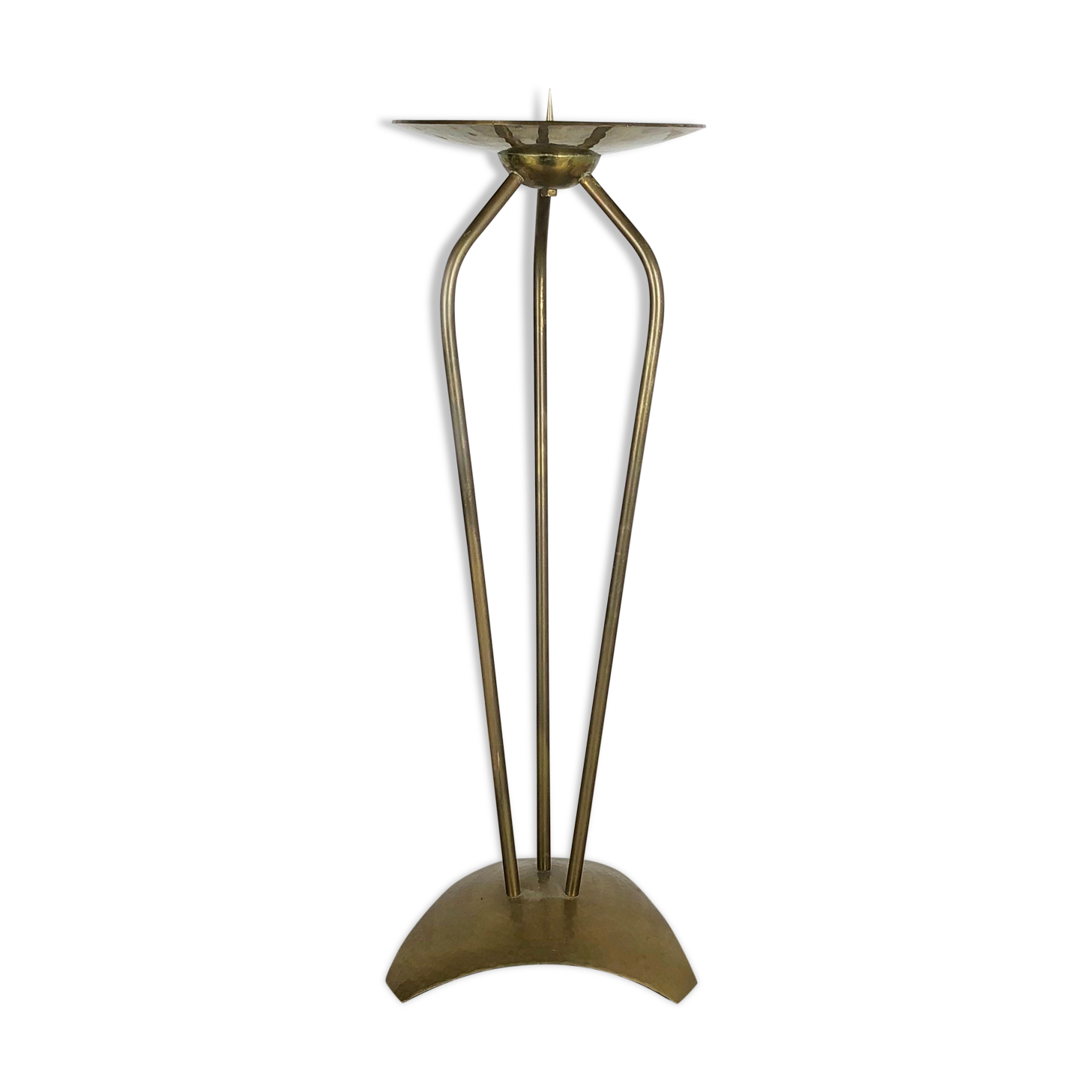 Modernist sculptural brutalist floor brass candleholder, Germany, 1950s