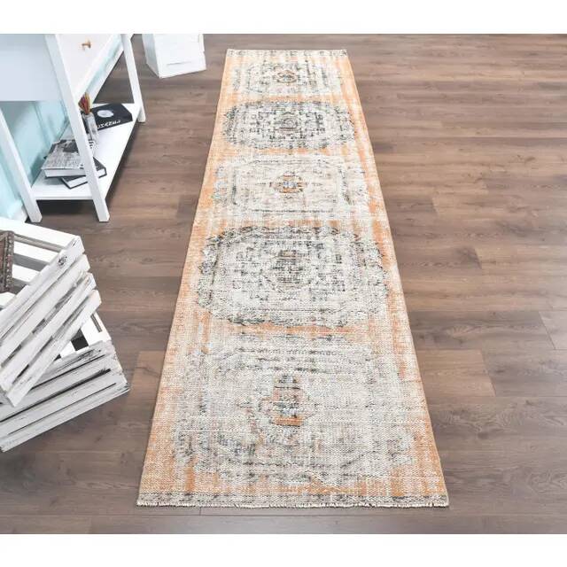 1960s 1 Turkish Hand-Knotted Geometric Runner Rug 87x334