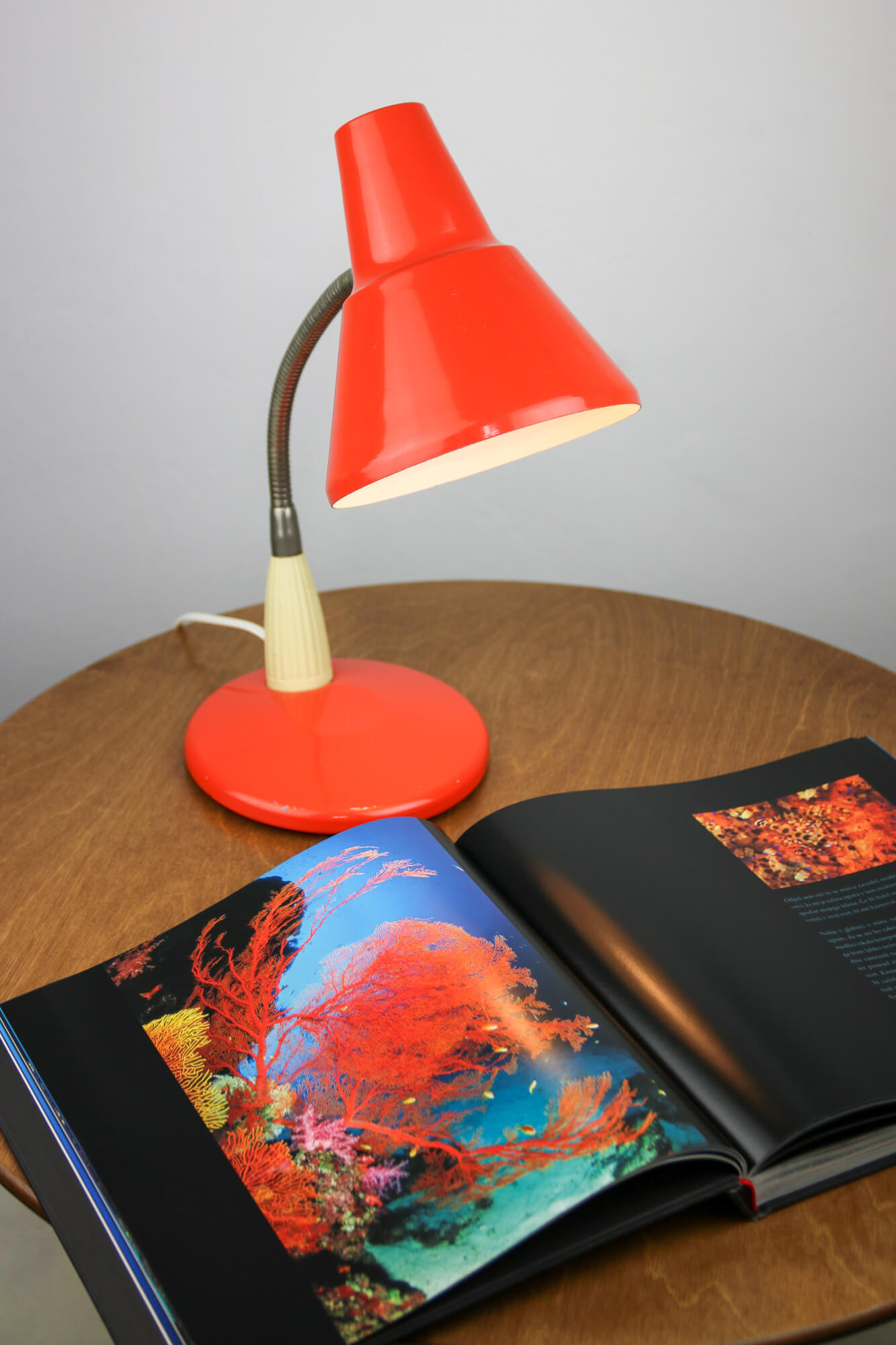 Adjustable Desk Lamp in Orange Painted Metal and Chrome-Plated Spiral Arm, 1970s