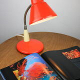 Adjustable Desk Lamp in Orange Painted Metal and Chrome-Plated Spiral Arm, 1970s