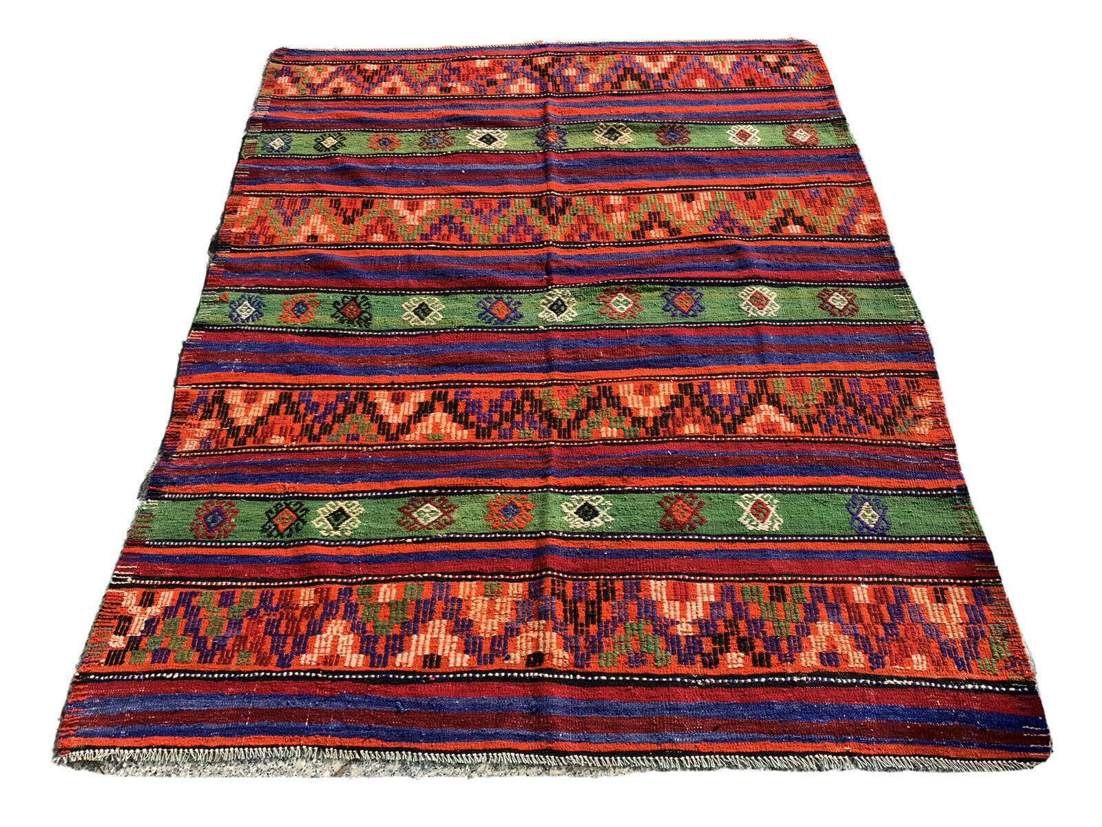 Traditional kilim carpet turkish shabby vintage country house in kelim wool 220x174 cm