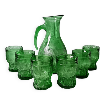 Vintage Bormioli green lemonade service from the 1970s, jug and glasses from Italy.