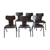 Set de 6 chaises "Marteau" acajou thermomoulé