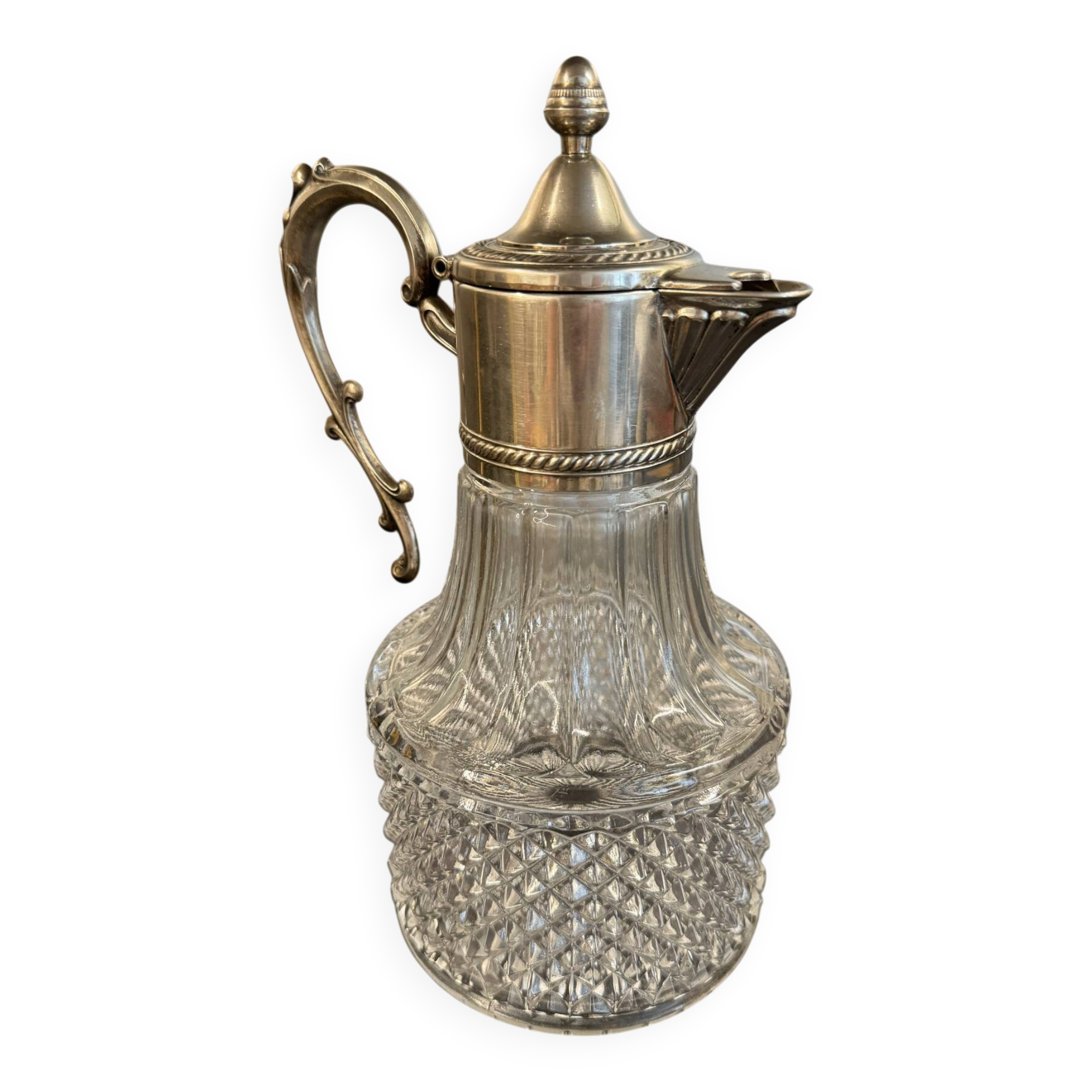 Carafe / decanter jug in moulded glass and silver-plated metal – Silver Pl