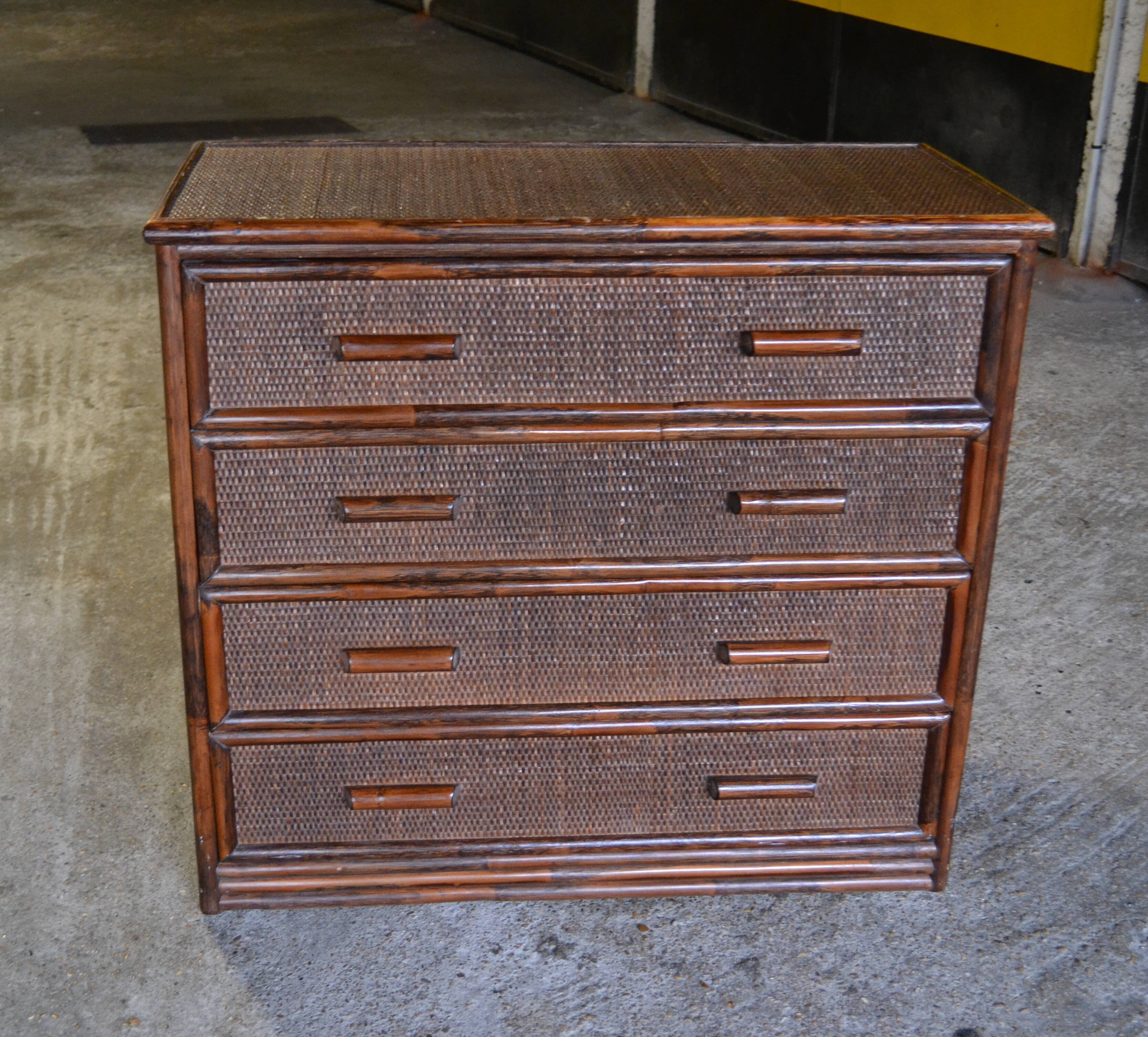 commode rotin et bambou années 70