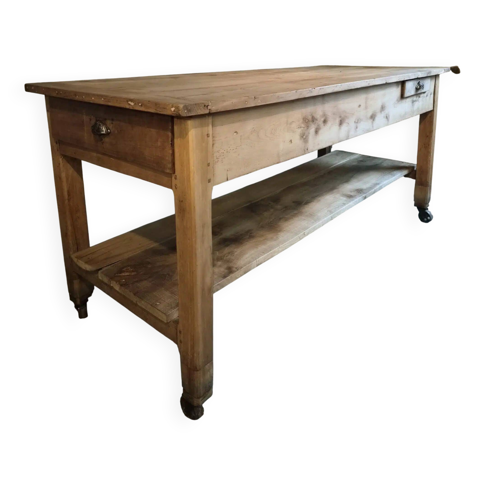Îlot de cuisine ancien en bois de cerisier avec 3 tiroirs