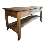 Old cherry wood kitchen island with 3 drawers.