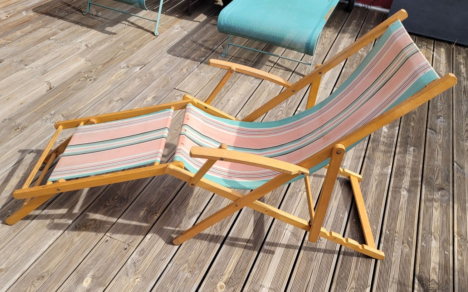 Vintage bayadère canvas chaise longue