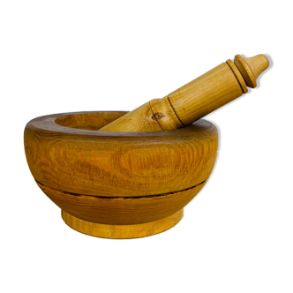 Vintage wood mortar and pestle