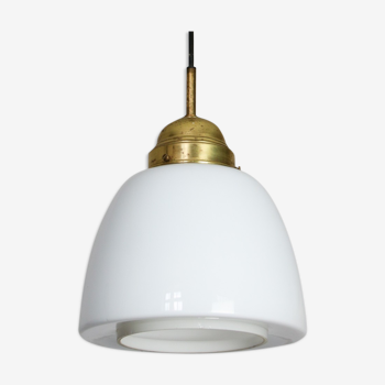 Mid-century opaline glass & brass pendant lamp