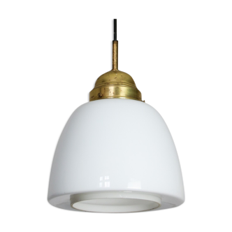 Mid-century opaline glass & brass pendant lamp