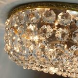 Crystal glass ceiling light plafoniere brass metal 60s hollywood regency style
