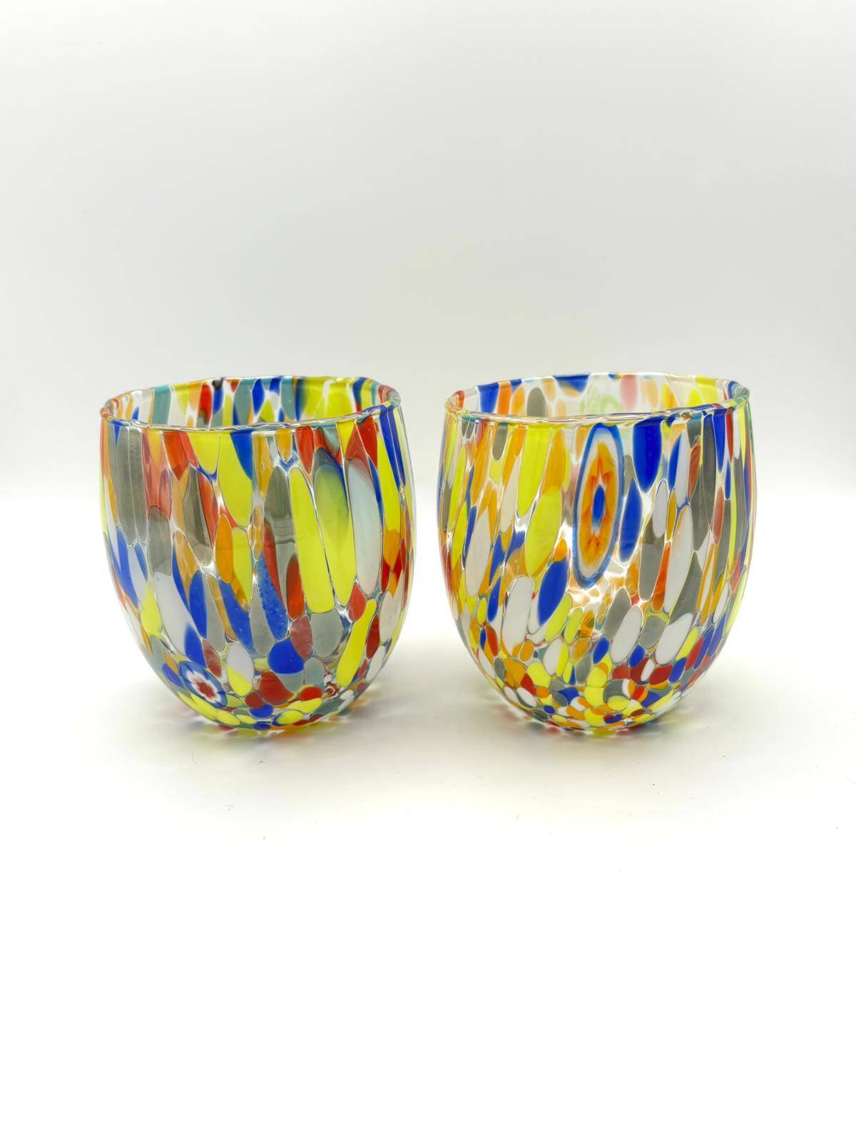 Set of 6 blown glass glasses with Murano murrine.
