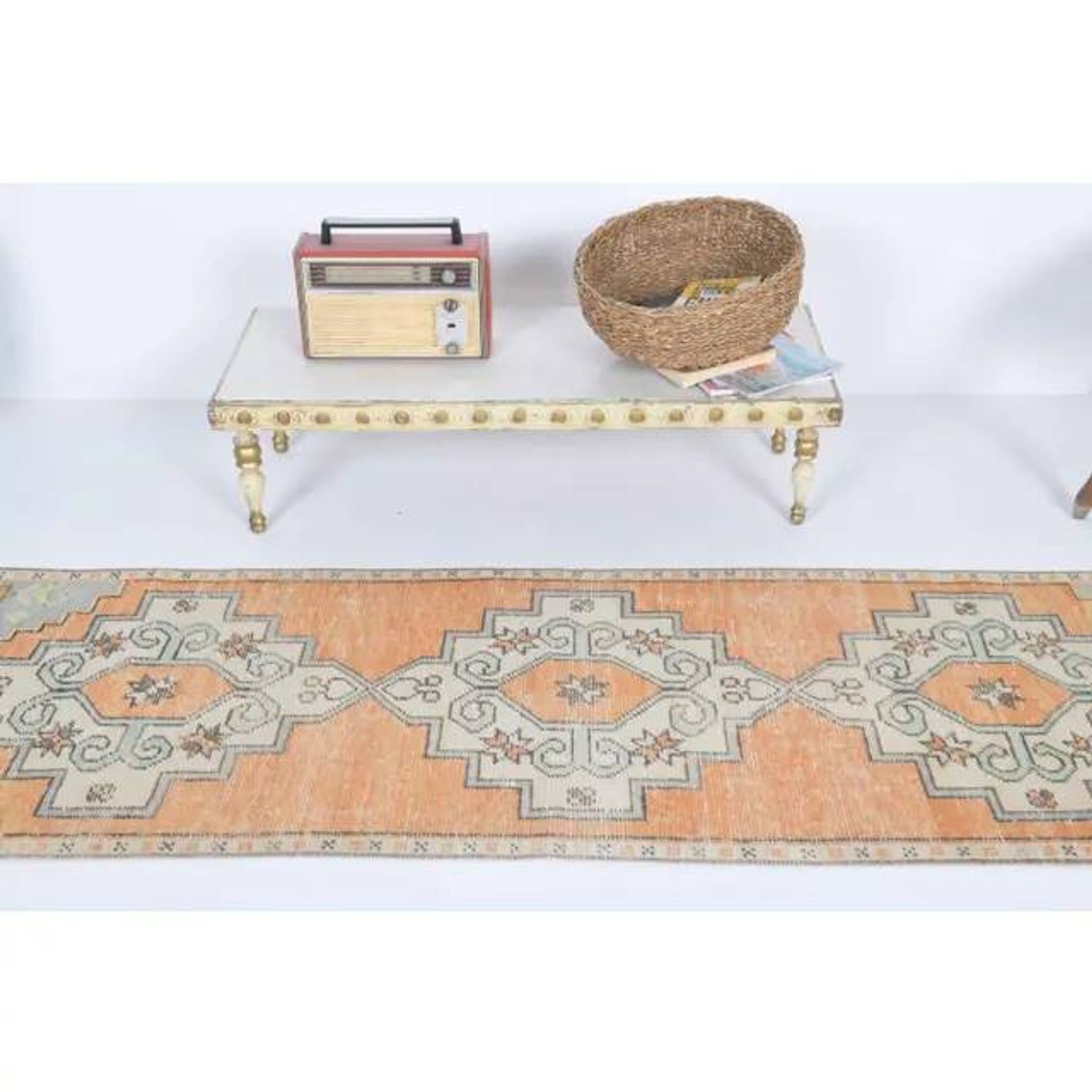Vintage Turkish Hand-Knotted Wool Cotton Orange Runner Rug 69x271