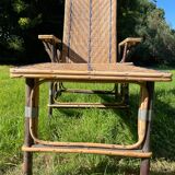 Braided wicker chaise longue, rattan and chestnut