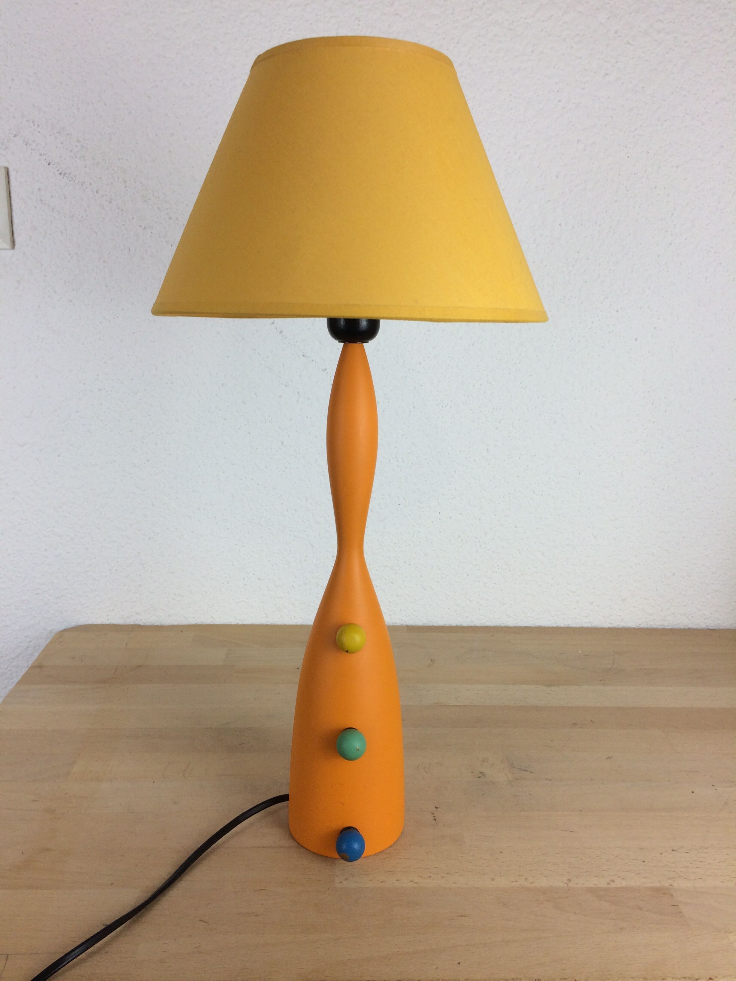 Lamp Olivier Villatte orange wood, 80s | Selency
