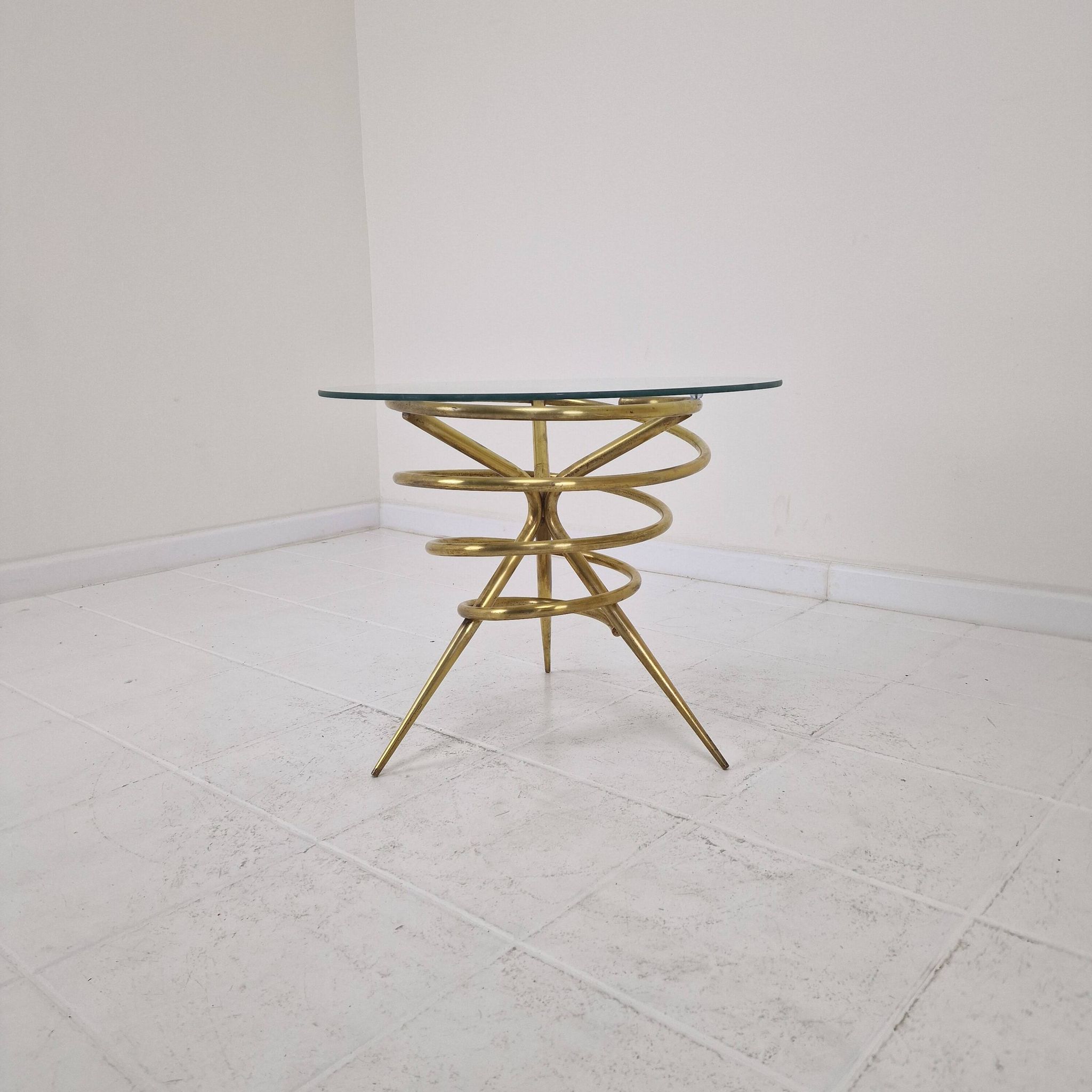 Elegant Italian Mid-Century Side Table with Sculptural Brass Base, 1970's