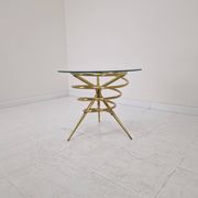 Elegant Italian Mid-Century Side Table with Sculptural Brass Base, 1970's