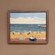 Original Swedish Oil on Canvas – "Day at the Beach" by Mona Starfelt – Signed – Dated 1989 – Framed