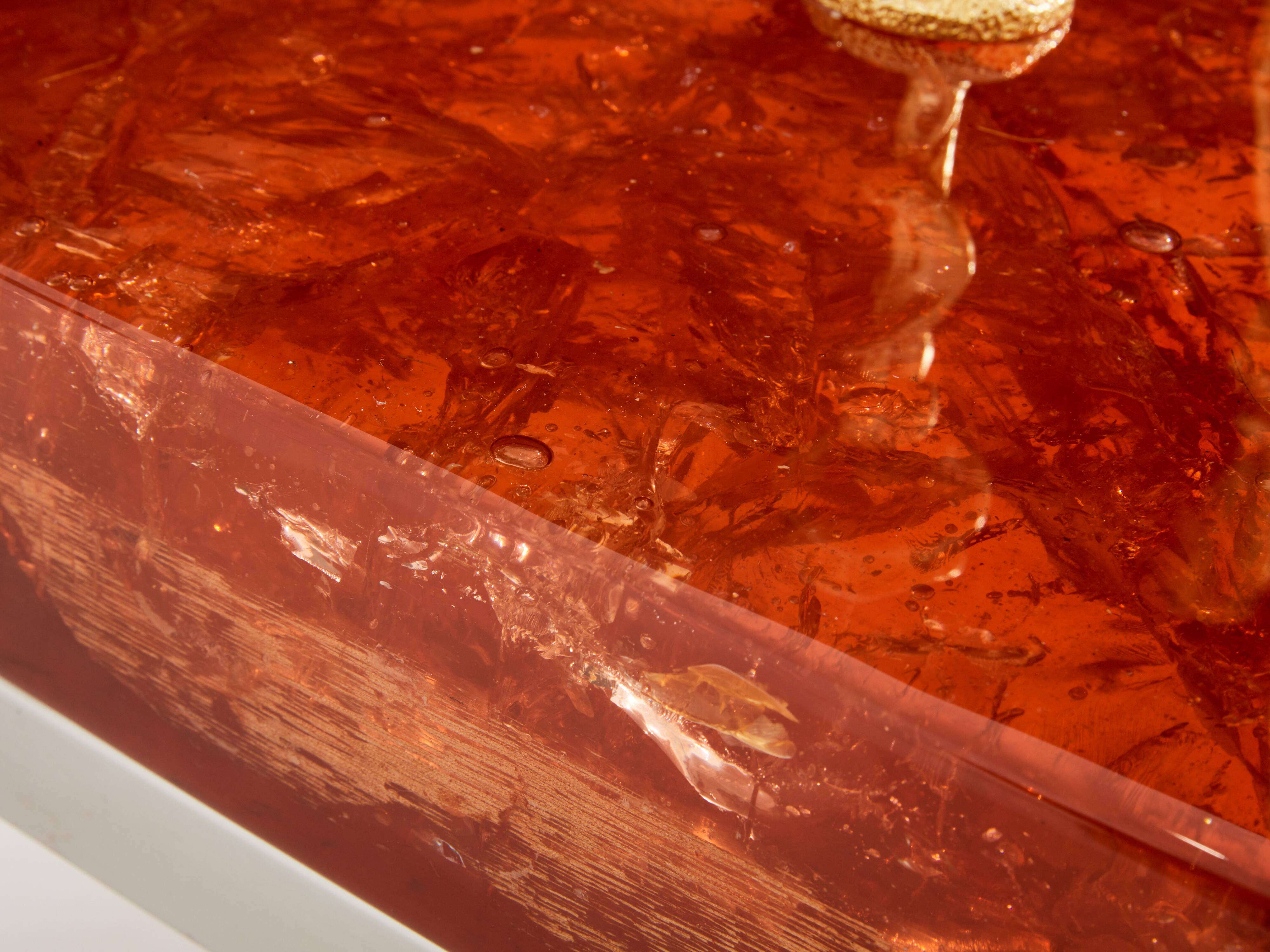 Marie-Claude De Fouquières orange fractal resin coffee table 1970