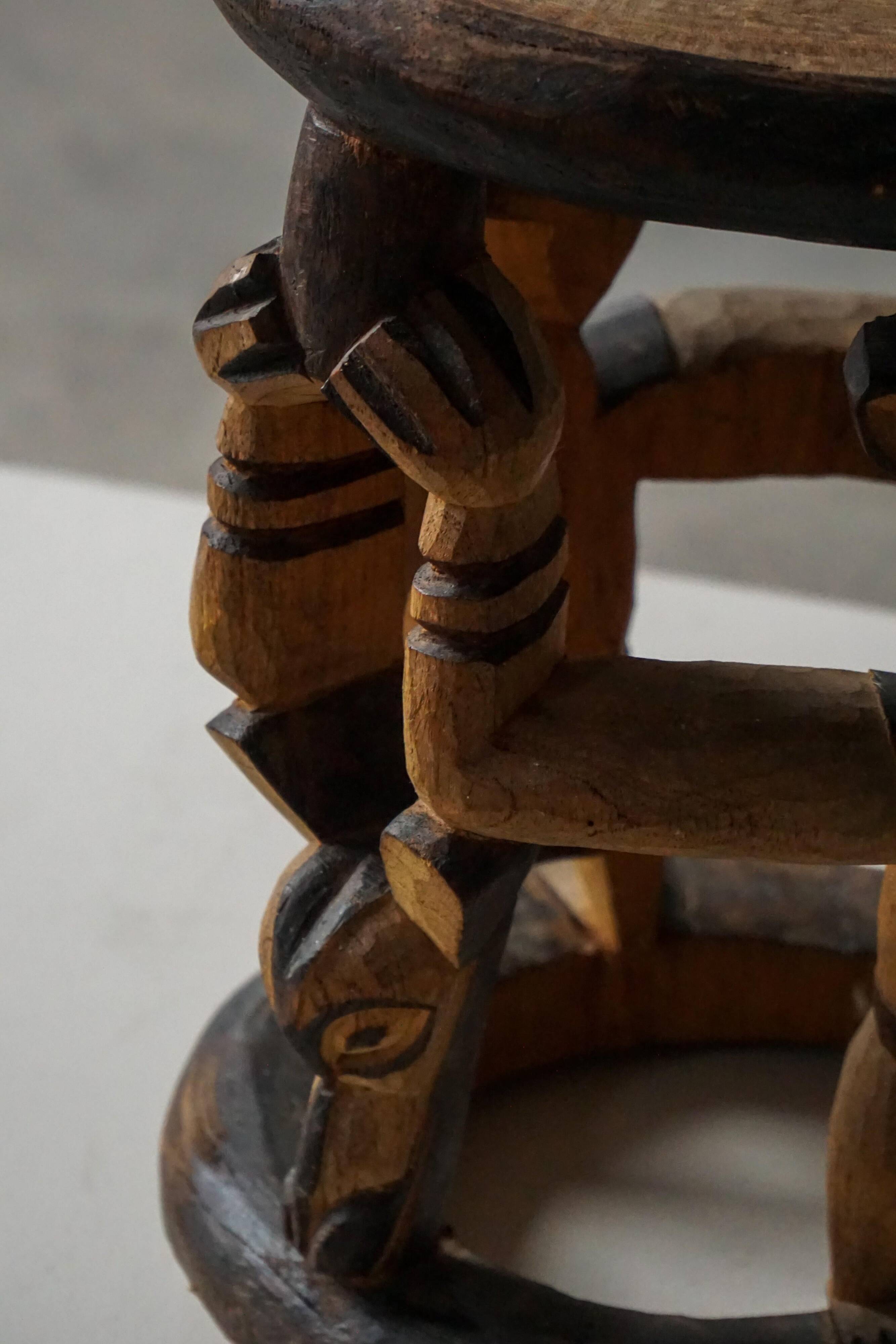 Decorative stool carved from African hardwood / Tribal art piece, mid-20th century