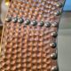 Mirror 1970 frame copper plate hammer and studded on wood 62x62 glass 45x45
