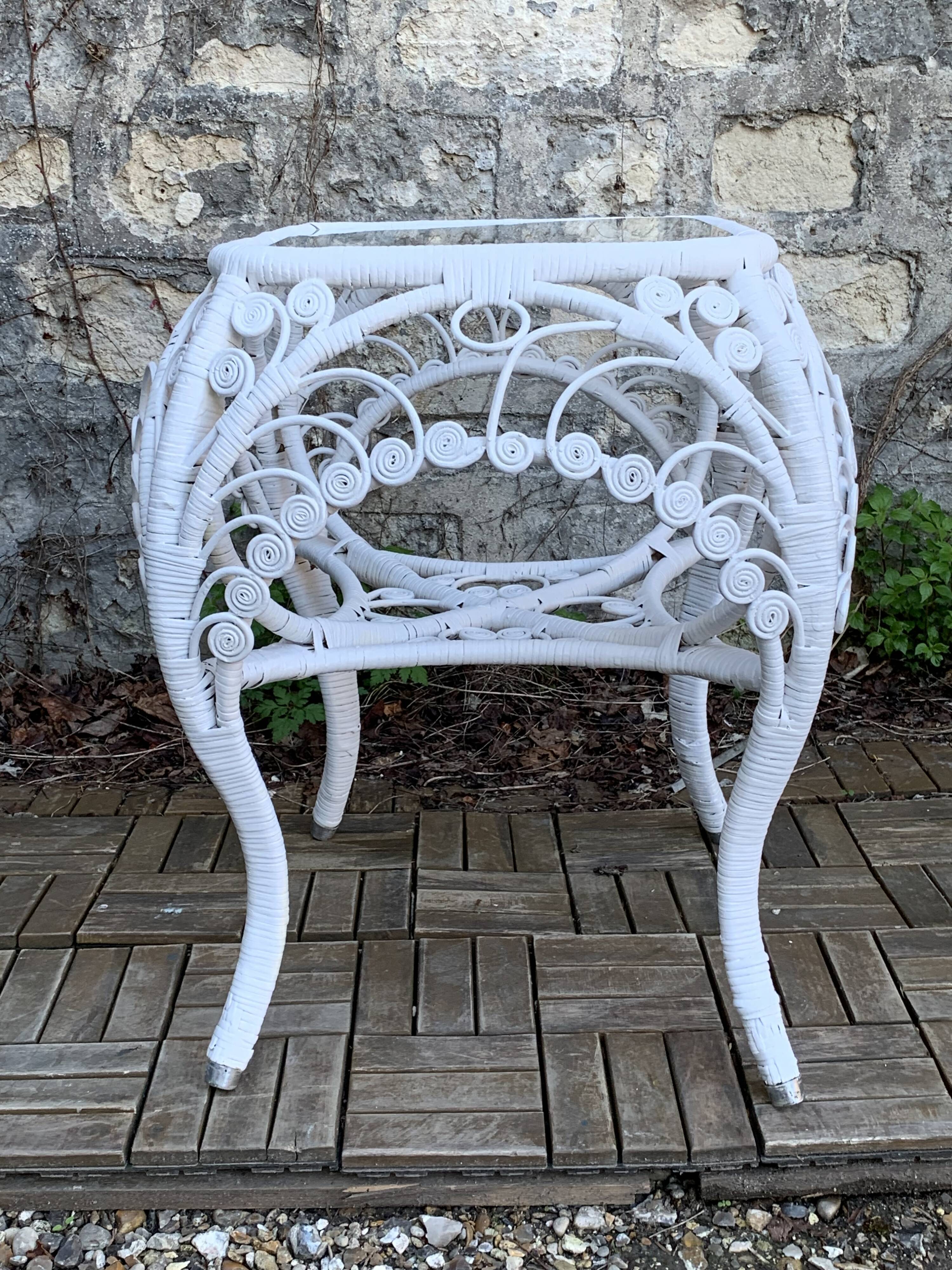 Peacock white rattan side table 1970
