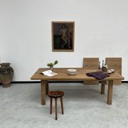 Large farm table from the 60s, in solid oak, with extensions