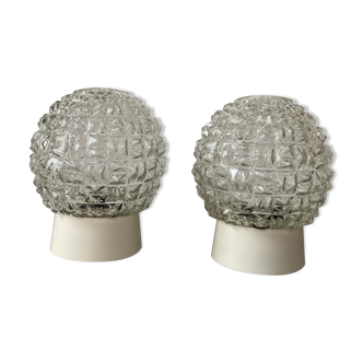 LOT 2 OLD ROUND WALL LAMPS VINTAGE MOLDED GLASS