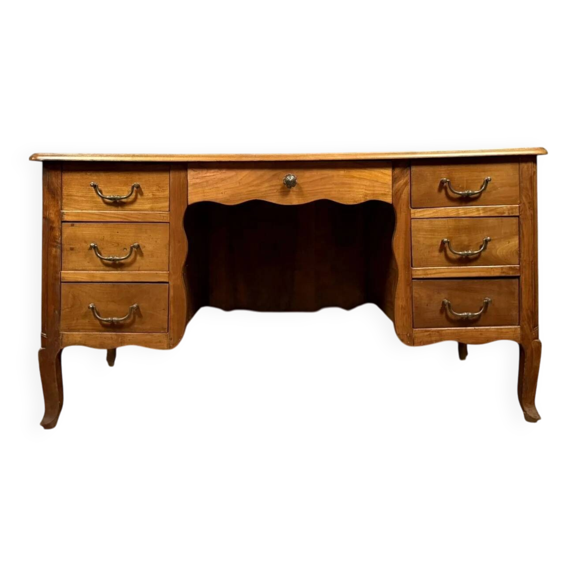 Louis XV period center desk in solid cherry wood circa 1750 Opening in