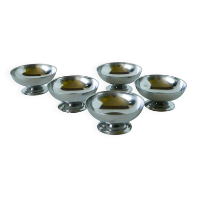 Lot de 5 coupes à glace en inox, pieds large, Design, 1970 - 4.2 X 9 cm