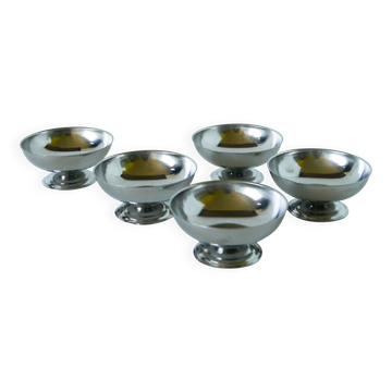Lot de 5 coupes à glace en inox, pieds large, Design, 1970 - 4.2 X 9 cm