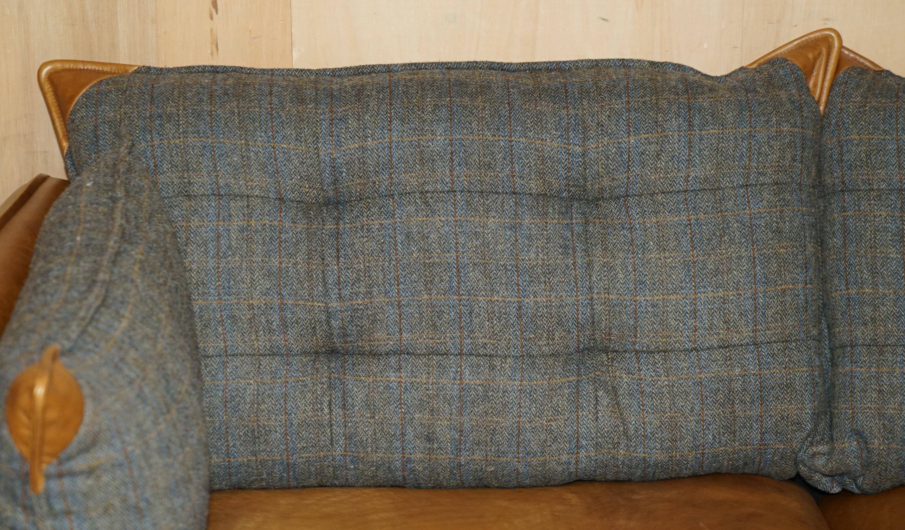 Leather Harris Tweed sofa made in England.
