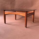 Scandinavian teak and smoked glass coffee table 1970