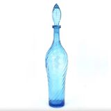 Empoli blue glass carafe with grooves, 60s bottle