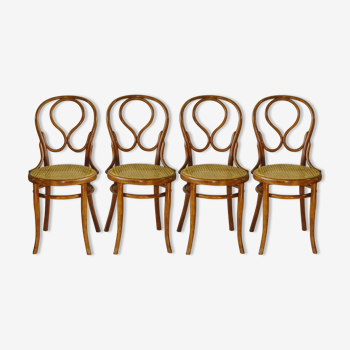 Lot de 4 chaises bistrot viennoises Thonet N°20 dite « oméga » Bois-courbé