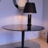 Round table in mirrored black glass, Italia1980s signed Calligaris