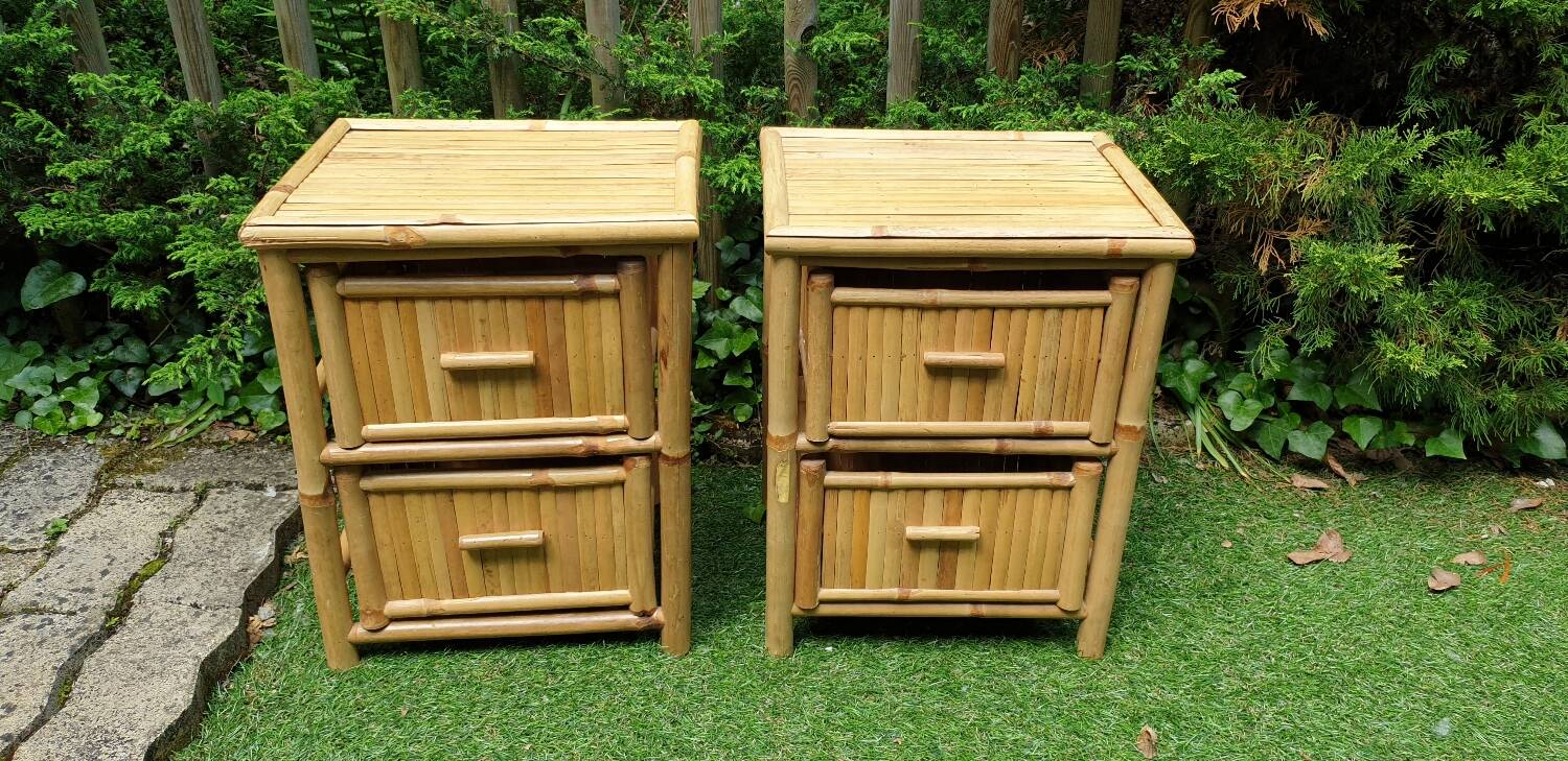 Pair of bamboo bedside tables