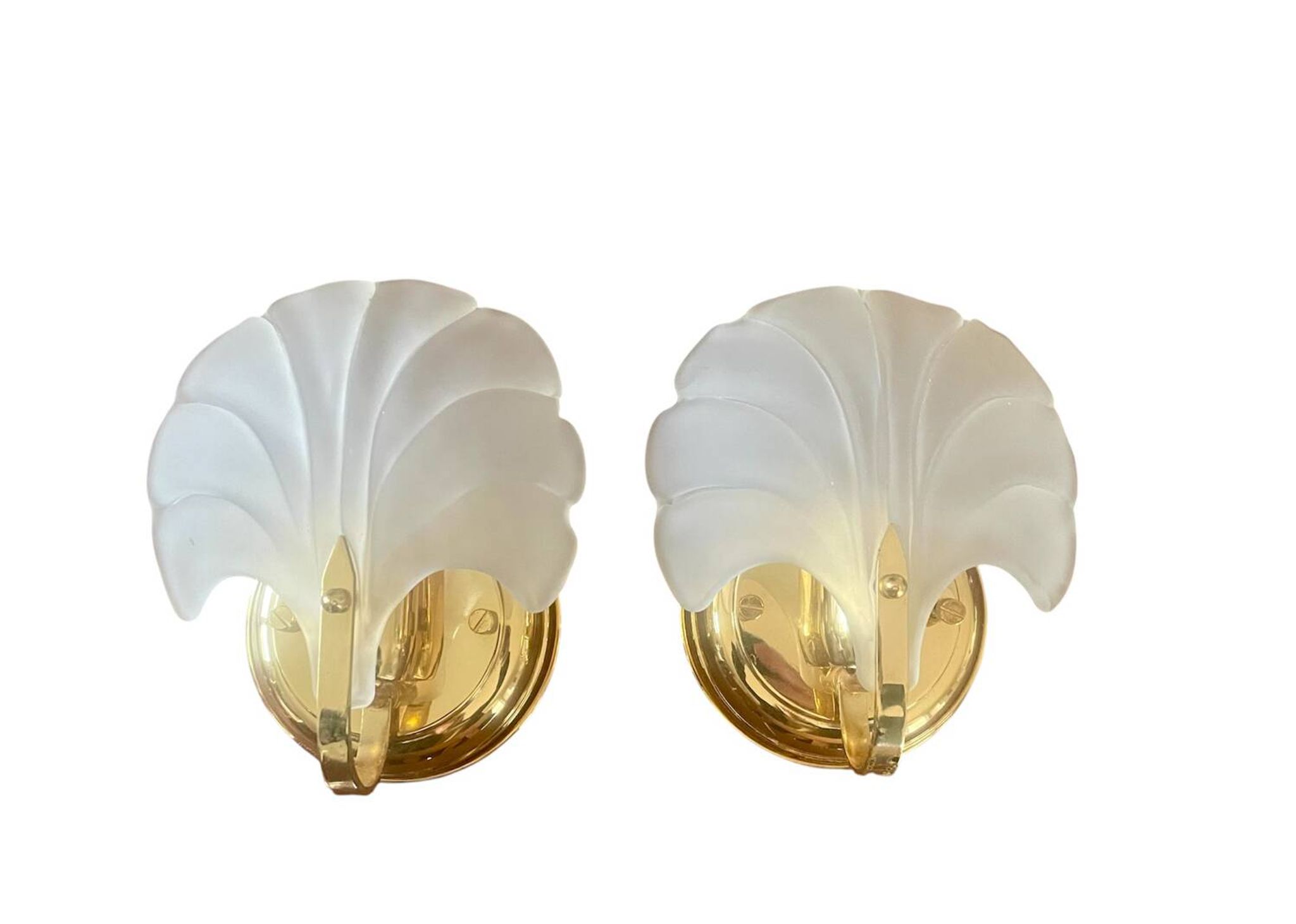 Pair of vintage polished glass shell sconces