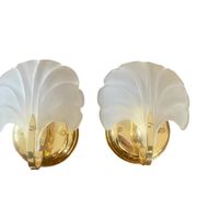 Pair of vintage polished glass shell sconces