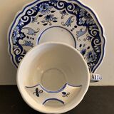 Old mustache cup and its under cup, Rouen earthenware