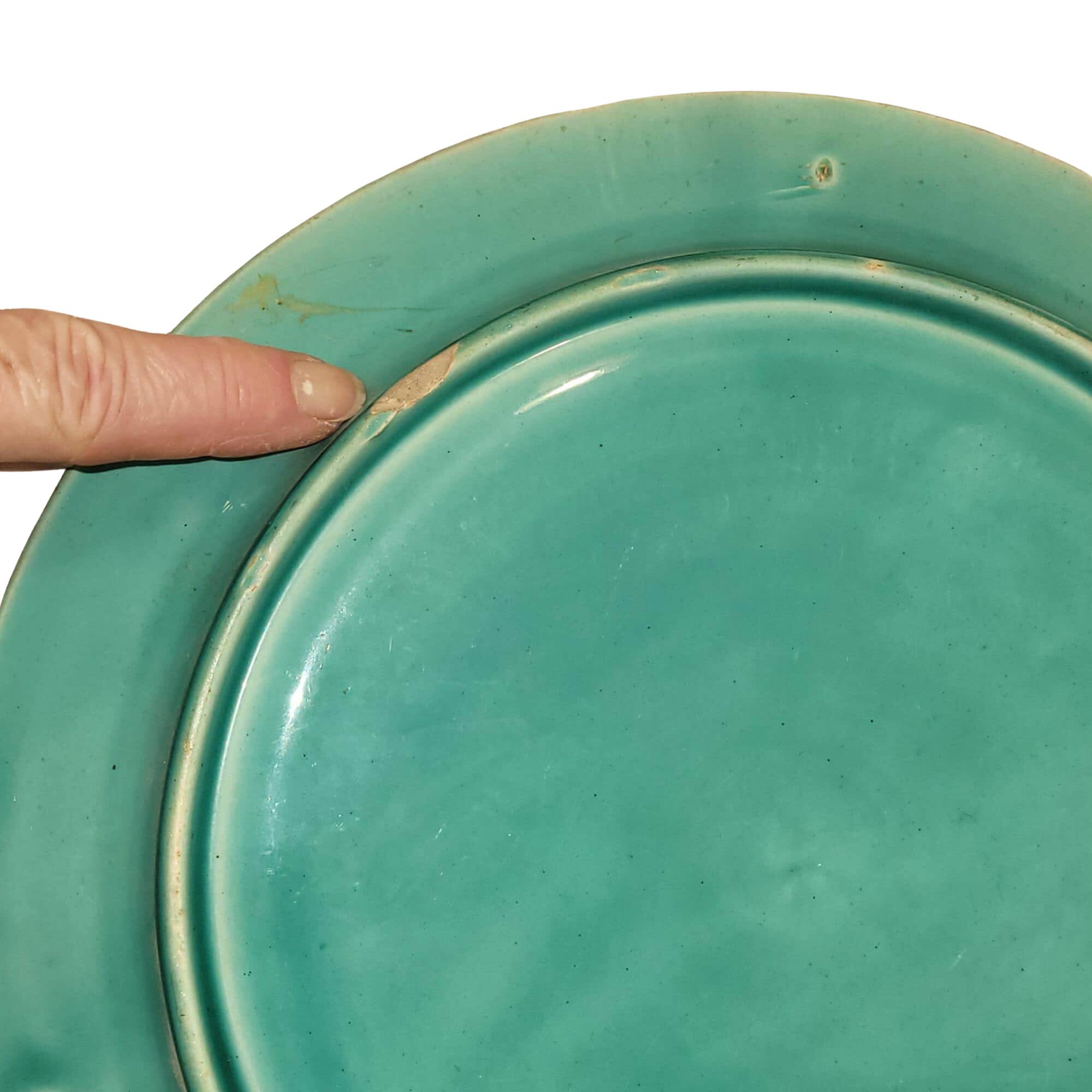 Majolica asparagus plate – 19th century slip – antique turquoise blue