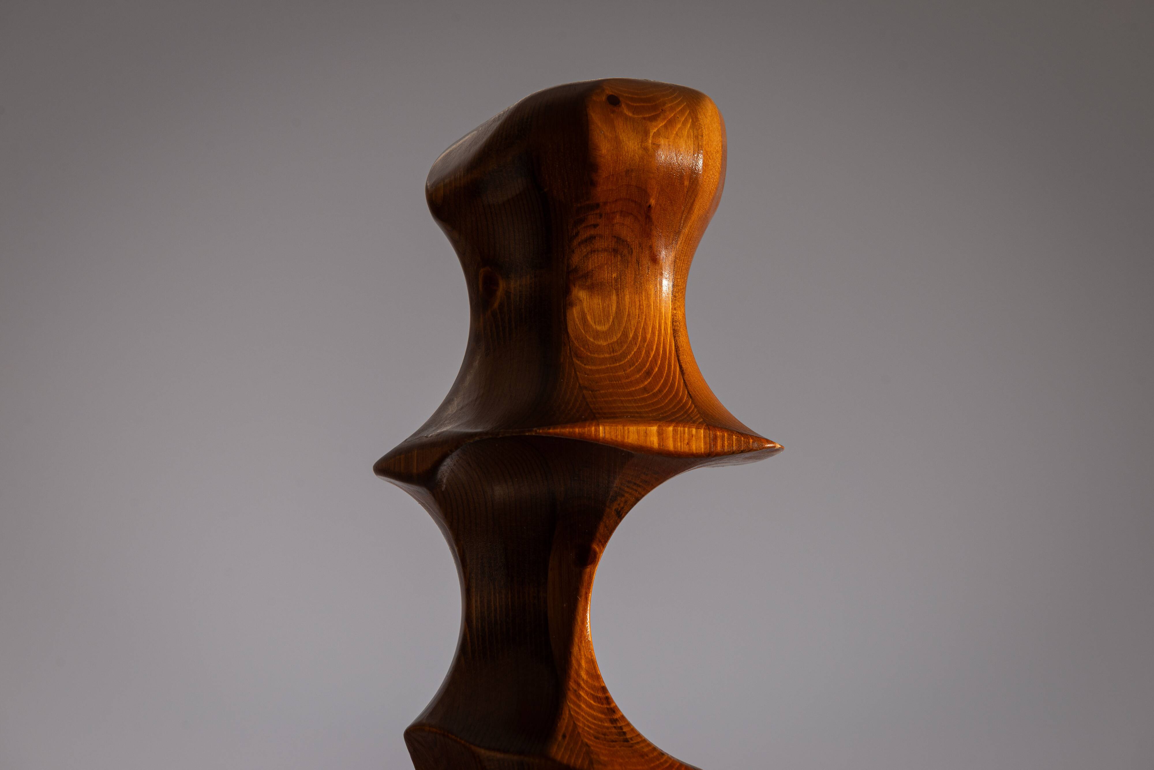 Minimalist abstract handcarved wooden sculpture