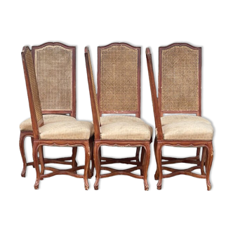 Suite of 6 chairs with high back canné