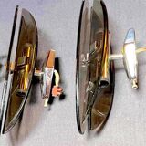 Veca, Pair of smoked glass and chrome wall lights, Italy 1970s