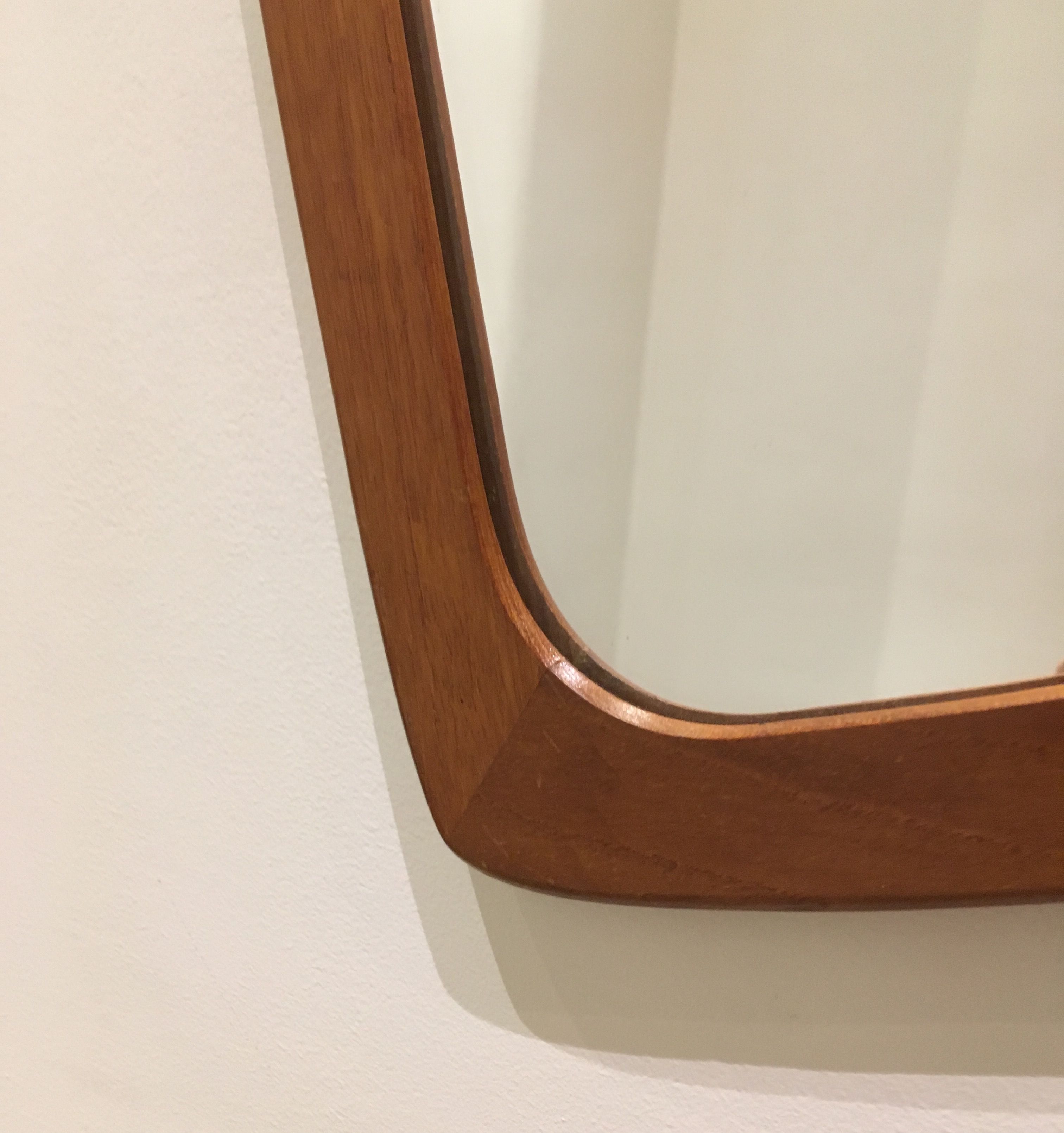 Asymmetrical vintage Scandinavian mirror in 60s teak 36x64cm