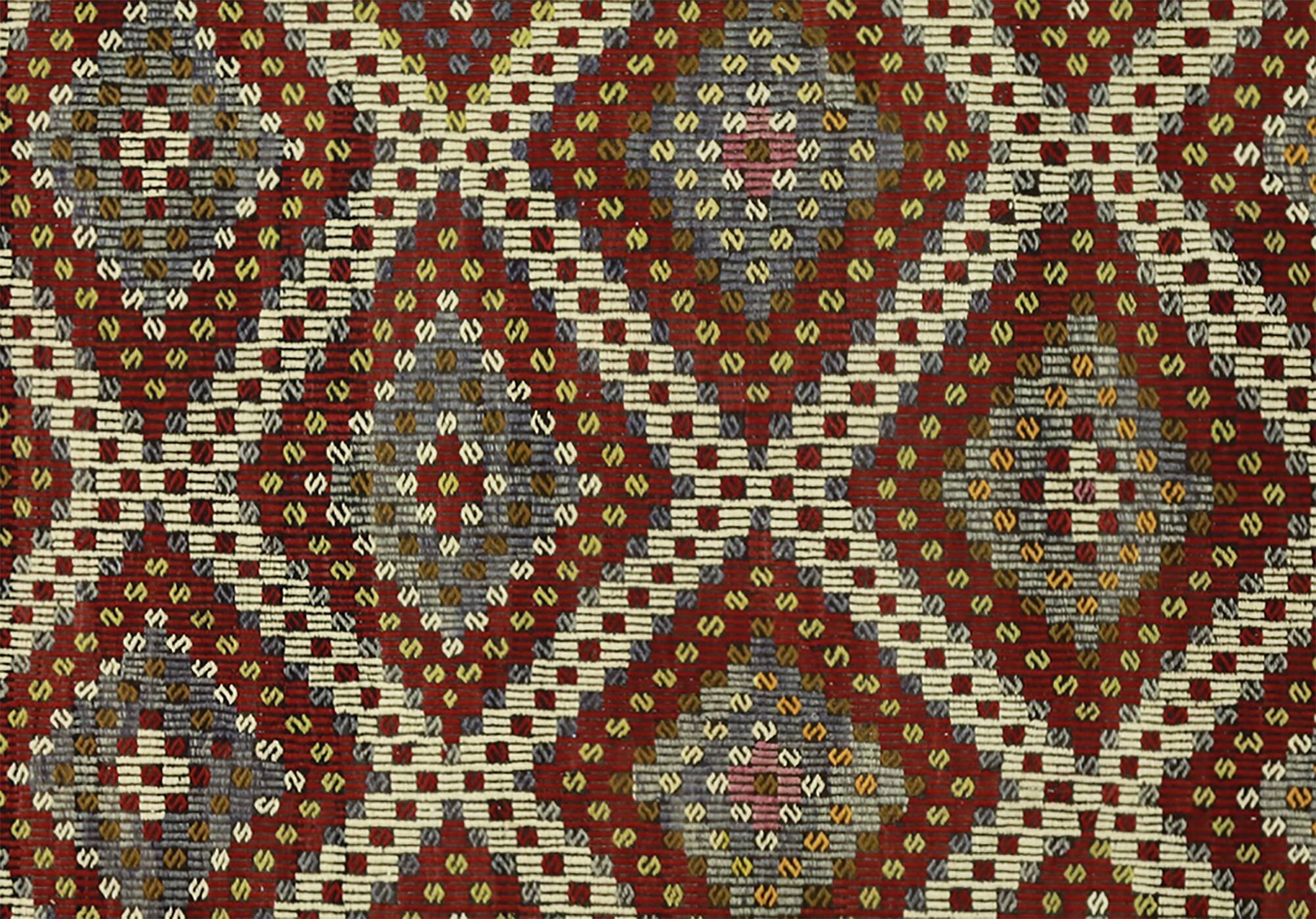 Grand Turkish Kilim Usak Vintage 200x327 cm Geometric Handwoven