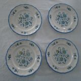 4 flat plates Keller & Guerin Luneville décor flowers Passionflower blue faience old