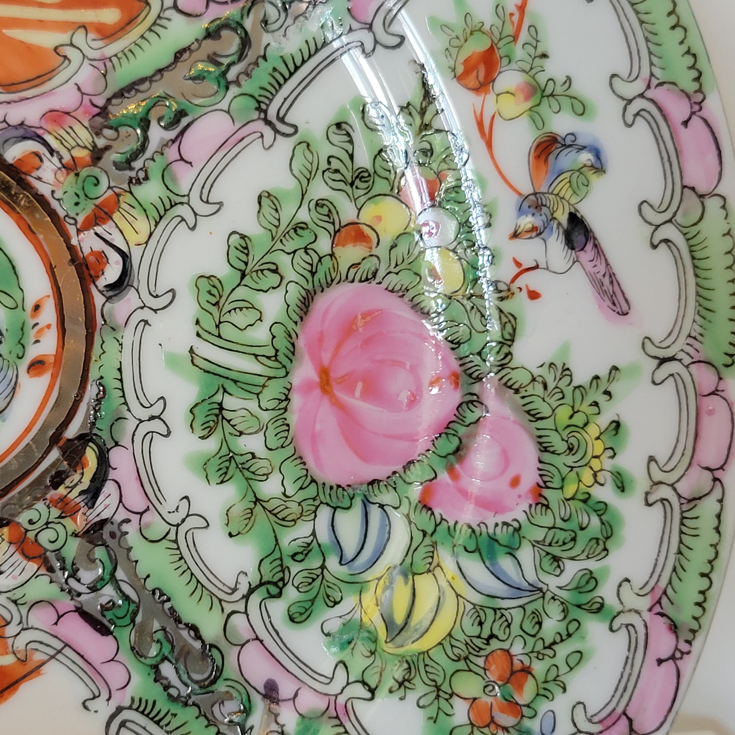 2 Chinese plates polychrome porcelain and gold Canton XXth