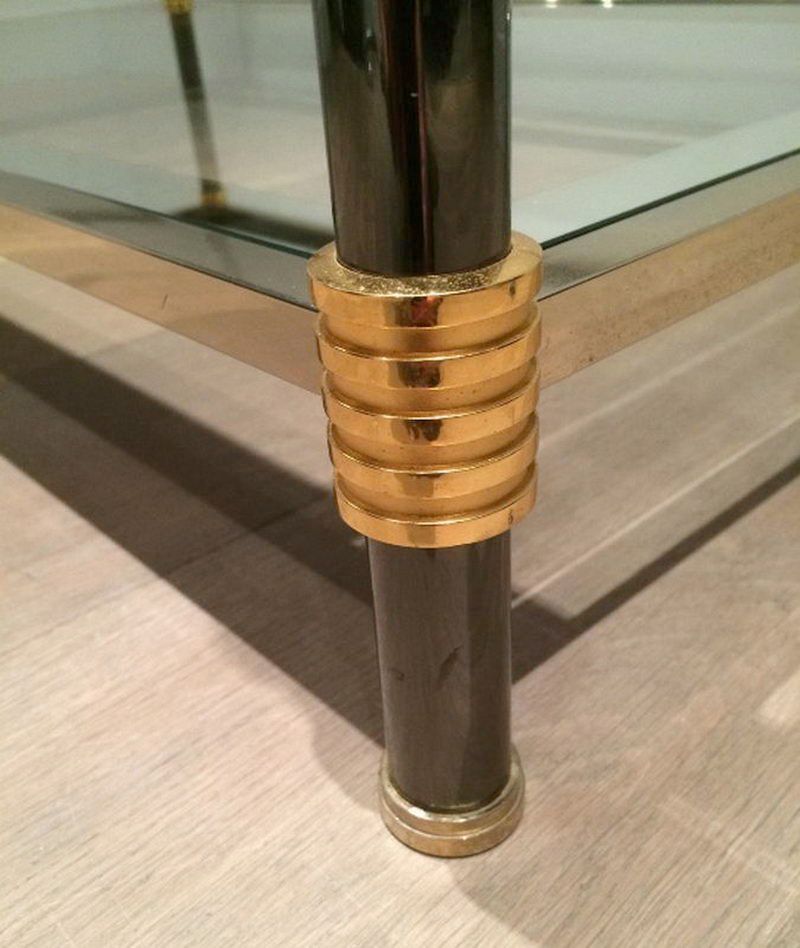 Coffee table with gunmetal patina and gilt metal